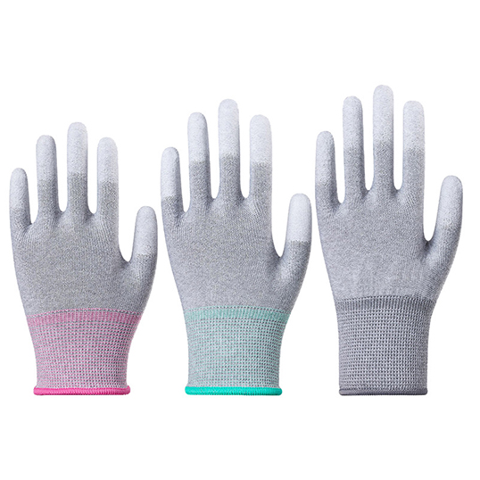 ESD 13G Carbon fibre polyester liner with Pu finger tip coating gloves