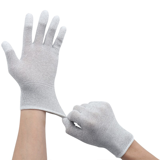 ESD 13G Carbon fibre polyester liner with Pu finger tip coating gloves