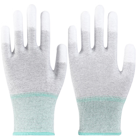 ESD 13G Carbon fibre polyester liner with Pu finger tip coating gloves