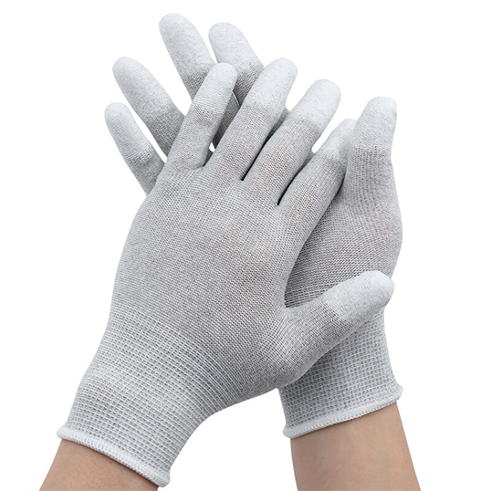 ESD 13G Carbon fibre polyester liner with Pu finger tip coating gloves