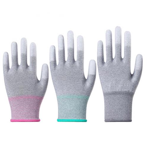 ESD 13G Carbon fibre polyester liner with Pu finger tip coating gloves